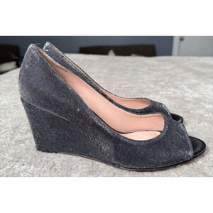 Kate Spade New York Radiant Black Glitter Peep Toe Wedge Heels Womens Size 6.5